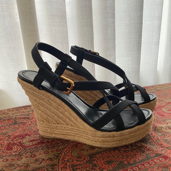 Ralph Lauren Collection Black Canvas and Leather Strappy Espadrilles, Size 9 - Picture 3 of 4